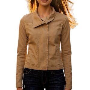 James Perse Standard Skinny Moto Jacket Women's Large Cotton Stretch Neutral Tan